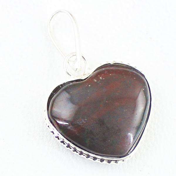gemsmore:Amazing Natural Heart Shape Bloodstone Tibet Silver Pendant