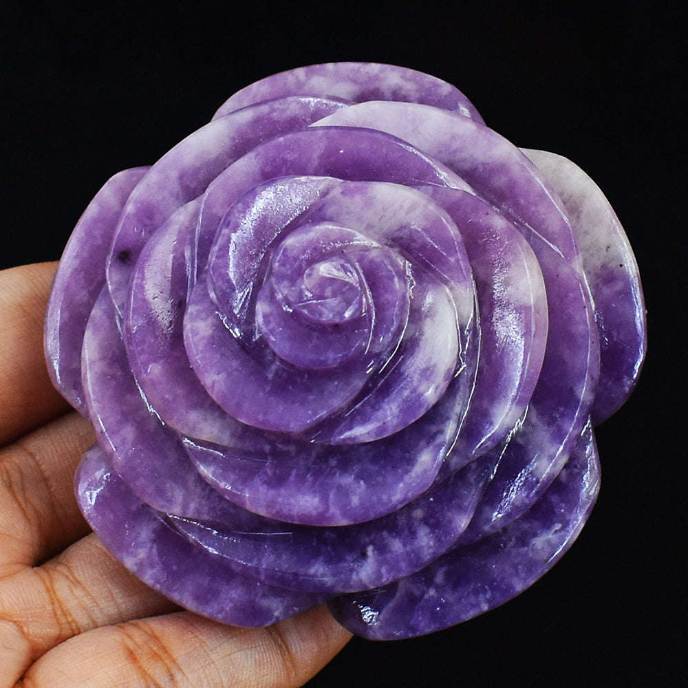 gemsmore:Amazing Natural Lepidolite Carved Rose Gemstone