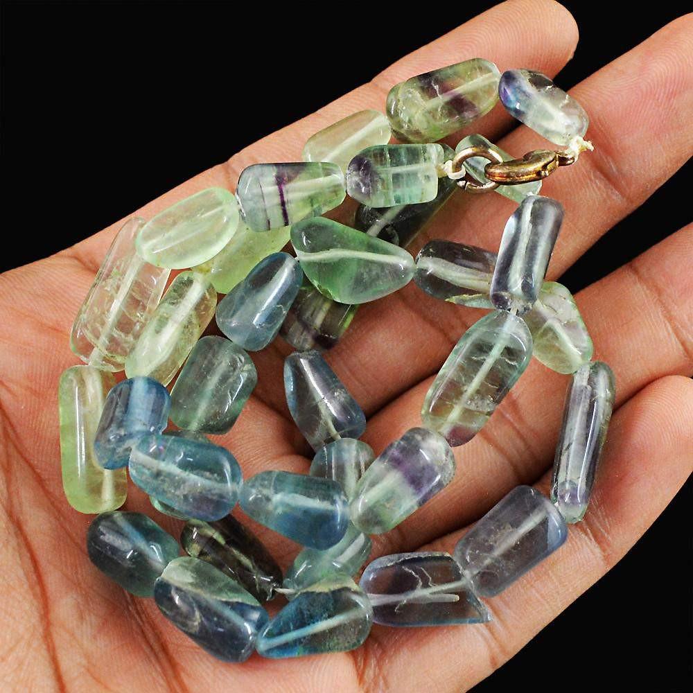 gemsmore:Amazing Natural Multicolor Fluorite Necklace Unheated Beads