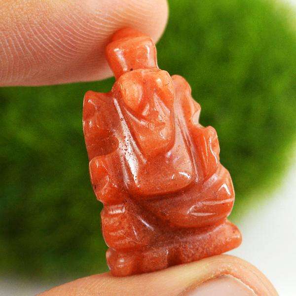 gemsmore:Amazing Natural Orange Aventurine Carved Lord Ganesha Gemstone