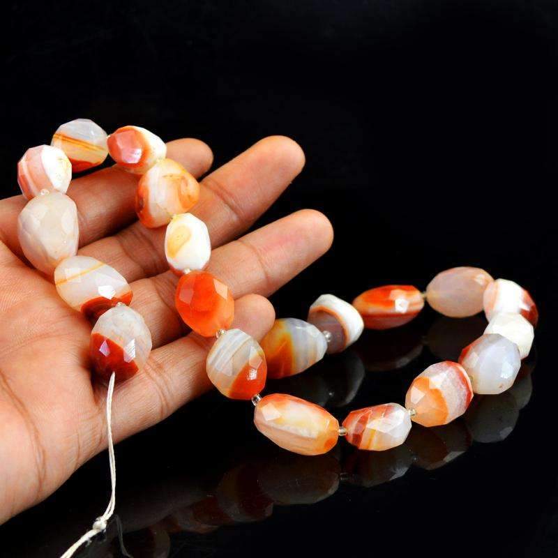 gemsmore:Amazing Natural Orange Onyx Beads Strand - Faceted Drilled