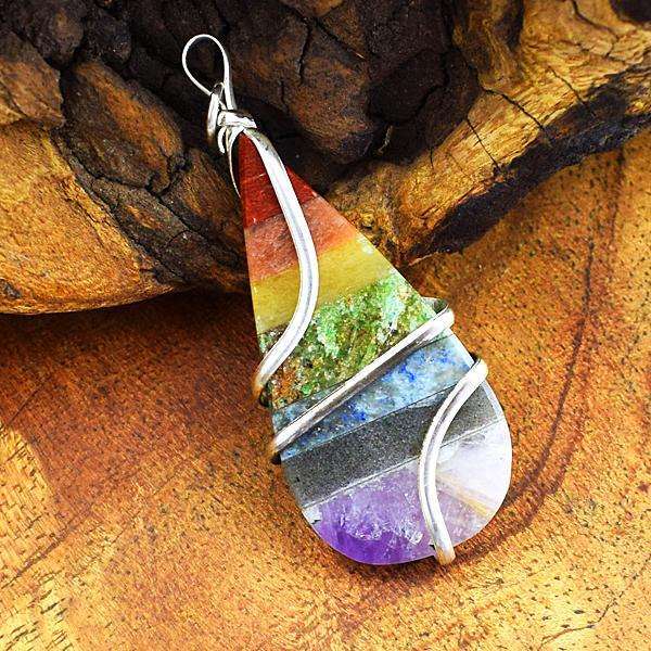 gemsmore:Amazing Natural Pear Shape Seven Chakra Healing Pendant