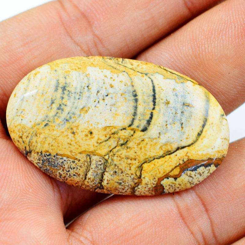 gemsmore:Amazing Natural Picture Jasper Oval Shape Loose Gemstone