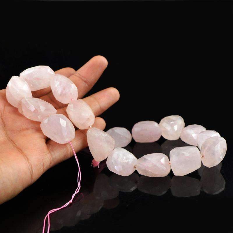 gemsmore:Amazing Natural Pink Rose Quartz Beads Strand Faceted Drilled