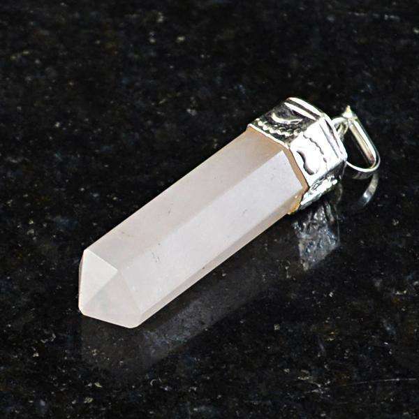 gemsmore:Amazing Natural Pink Rose Quartz Healing Point Pendant