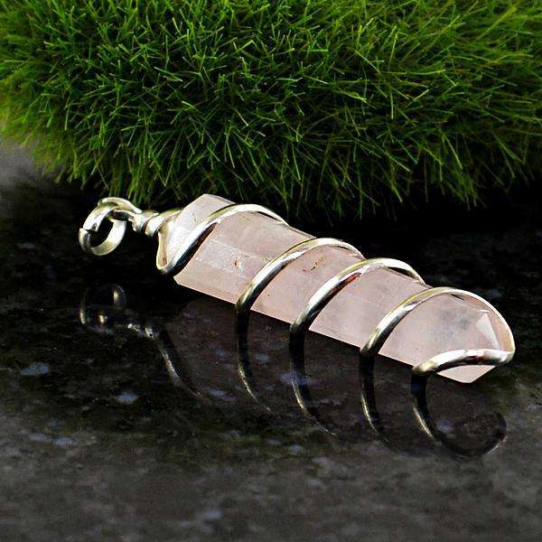 gemsmore:Amazing Natural Pink Rose Quartz Healing Point Pendant