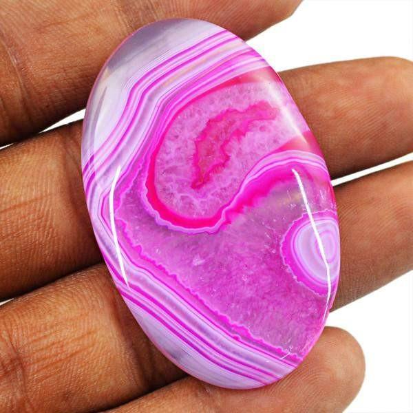 gemsmore:Amazing Natural Pink Striped Onyx Oval Shape Gemstone