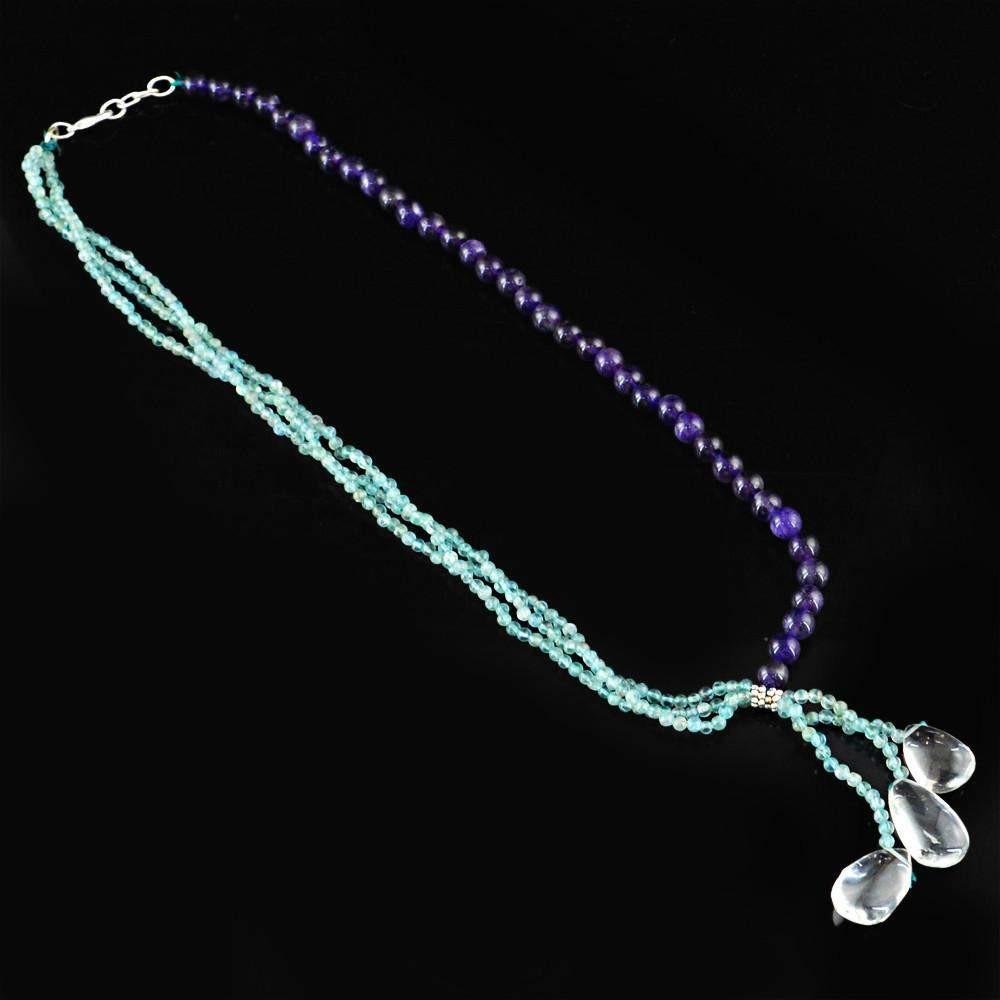 gemsmore:Amazing Natural Purple Amethyst & Blue Apatite Necklace Round Shape Beads