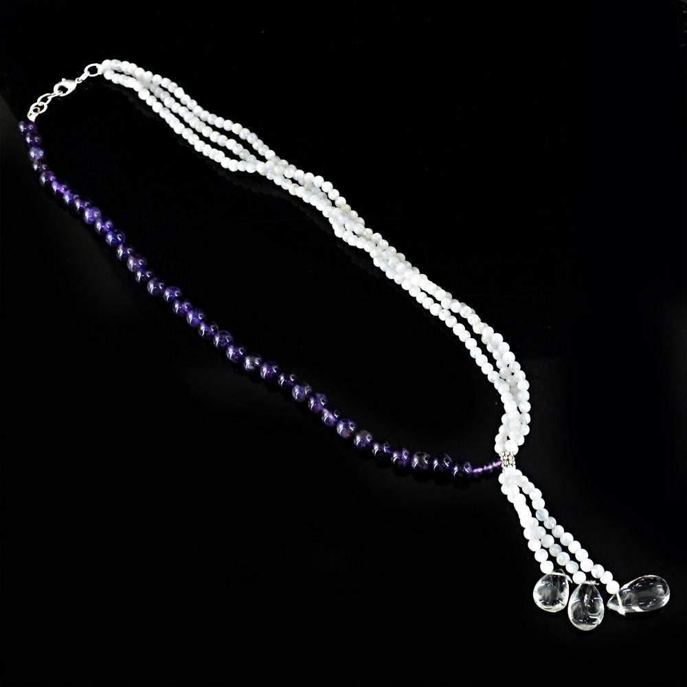 gemsmore:Amazing Natural Purple Amethyst & Blue Flash Moonstone Necklace