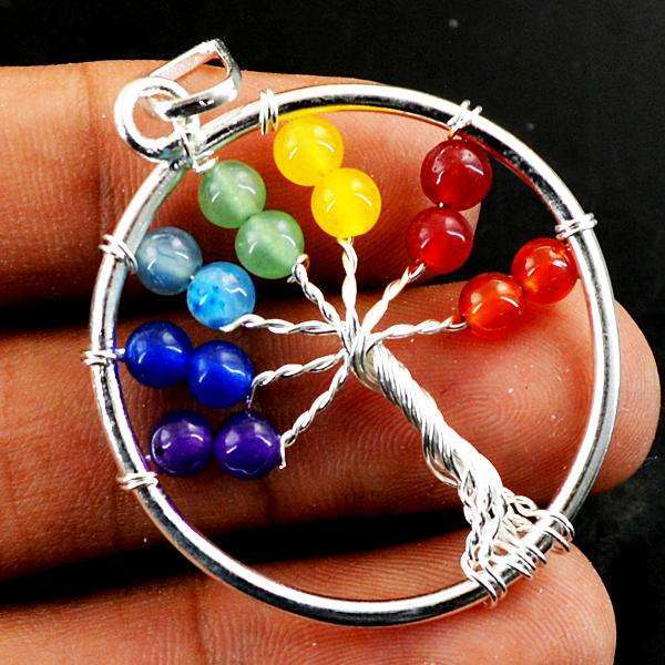 gemsmore:Amazing Natural Round Shape Seven Chakra Healing Pendant