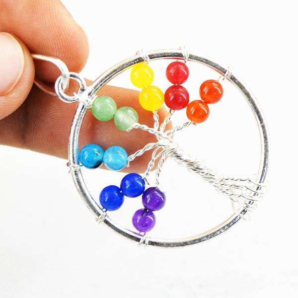 gemsmore:Amazing Natural Round Shape Seven Chakra Healing Pendant