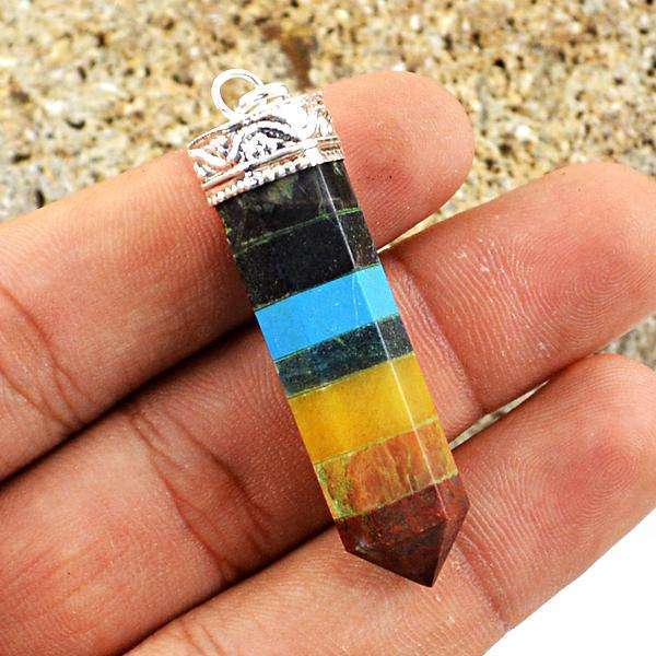 gemsmore:Amazing Natural Seven Chakra Healing Point Pendant