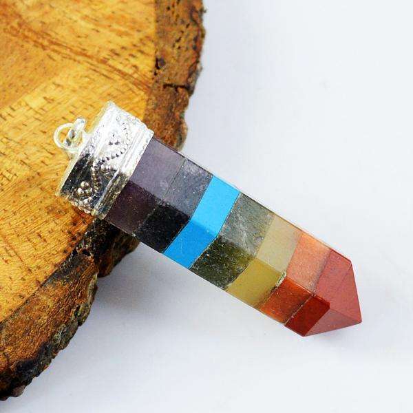 gemsmore:Amazing Natural Seven Chakra Healing Point Pendant