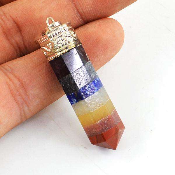 gemsmore:Amazing Natural Seven Chakra Healing Point Pendant