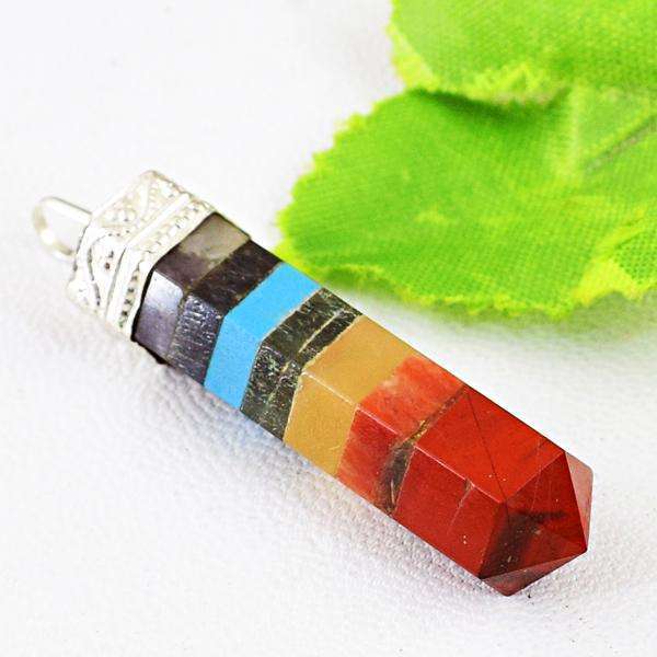 gemsmore:Amazing Natural Seven Chakra Healing Point Pendant