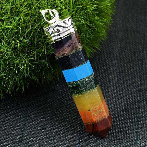 gemsmore:Amazing Natural Seven Chakra Healing Point Pendant