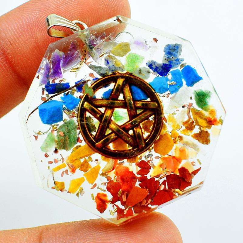 gemsmore:Amazing Natural Seven Chakra Orgone Pendant