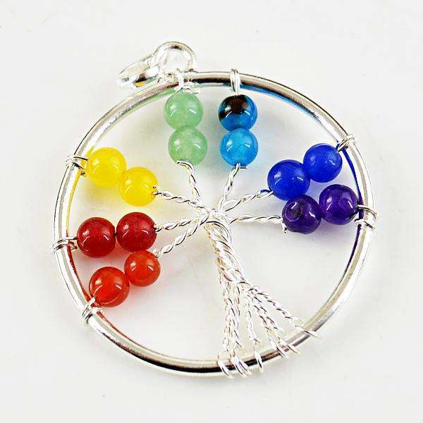 gemsmore:Amazing Natural Seven Chakra Round Shape Healing Tree Pendant