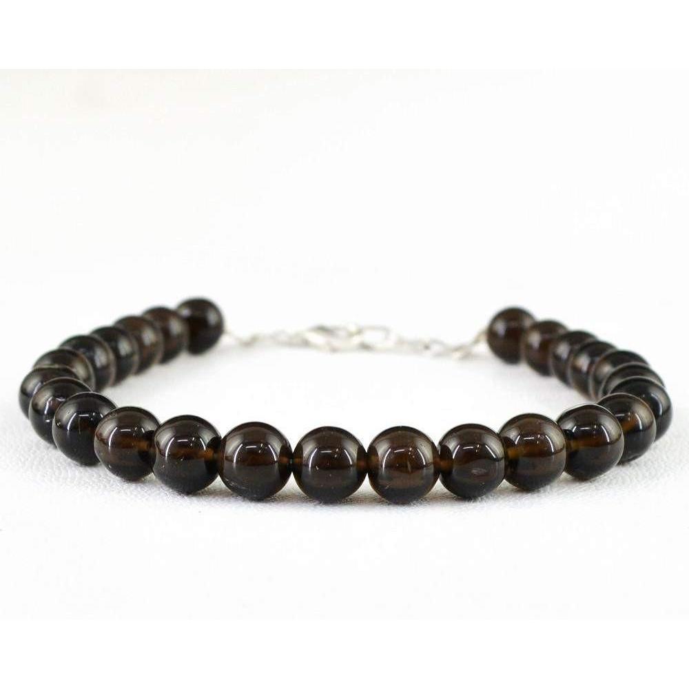 gemsmore:Amazing Natural Smoky Quartz Bracelet Untreated Round Beads