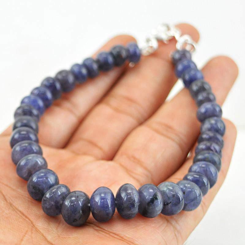 gemsmore:Amazing Natural Untreated Blue Tanzanite Bracelet Round Beads
