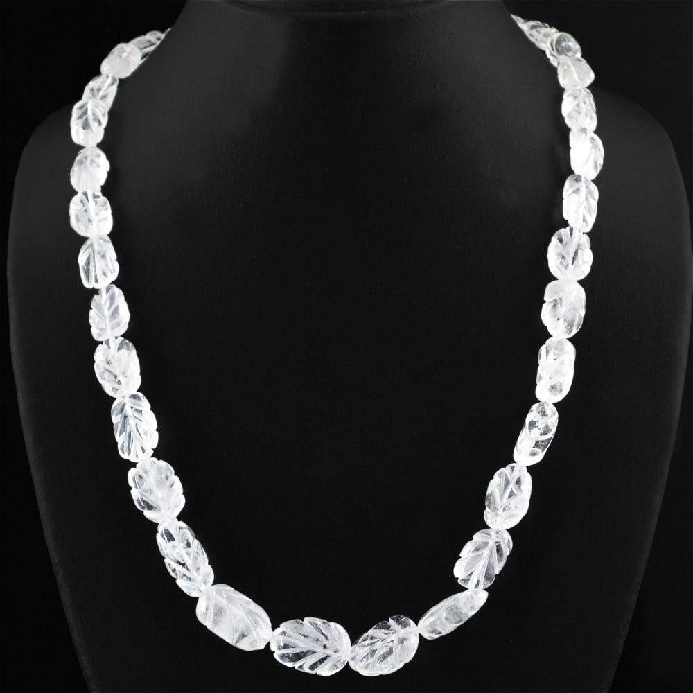 gemsmore:Amazing Natural White Quartz Necklace Carved Hand Made Beads