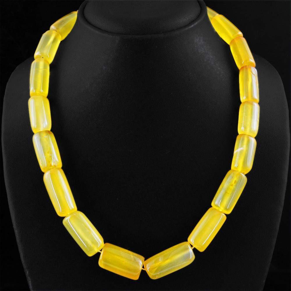 gemsmore:Amazing Natural Yellow Onyx Necklace Untreated Beads