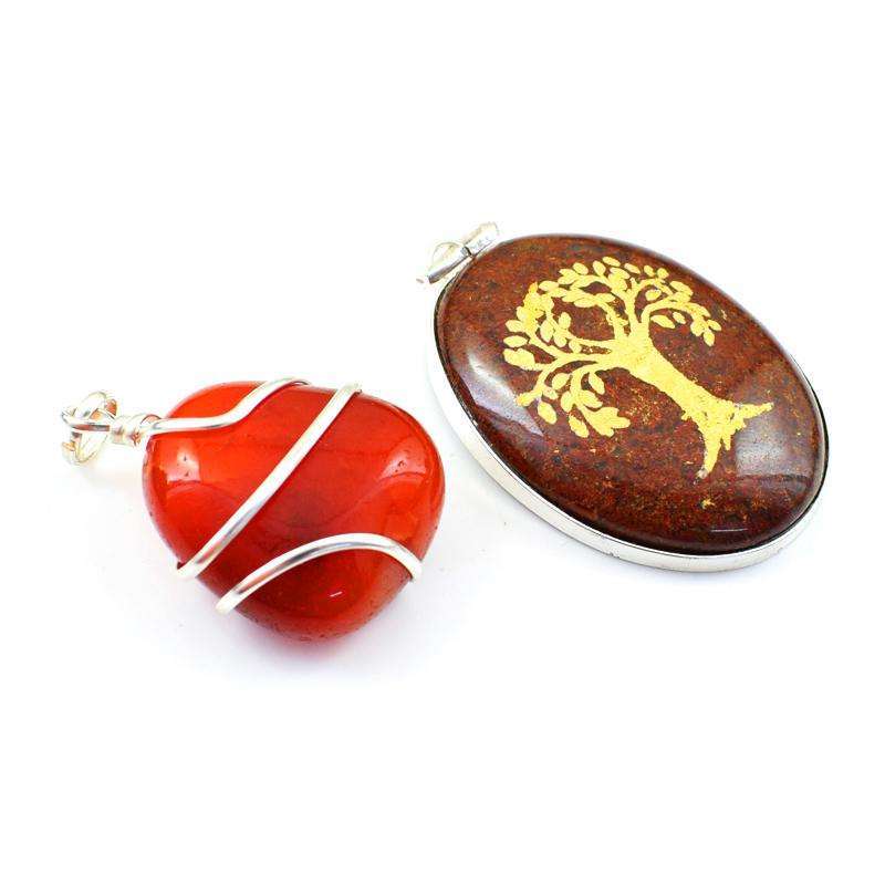 gemsmore:Amazing Orange Carnelian & Red Jasper Tree Pendant Lot