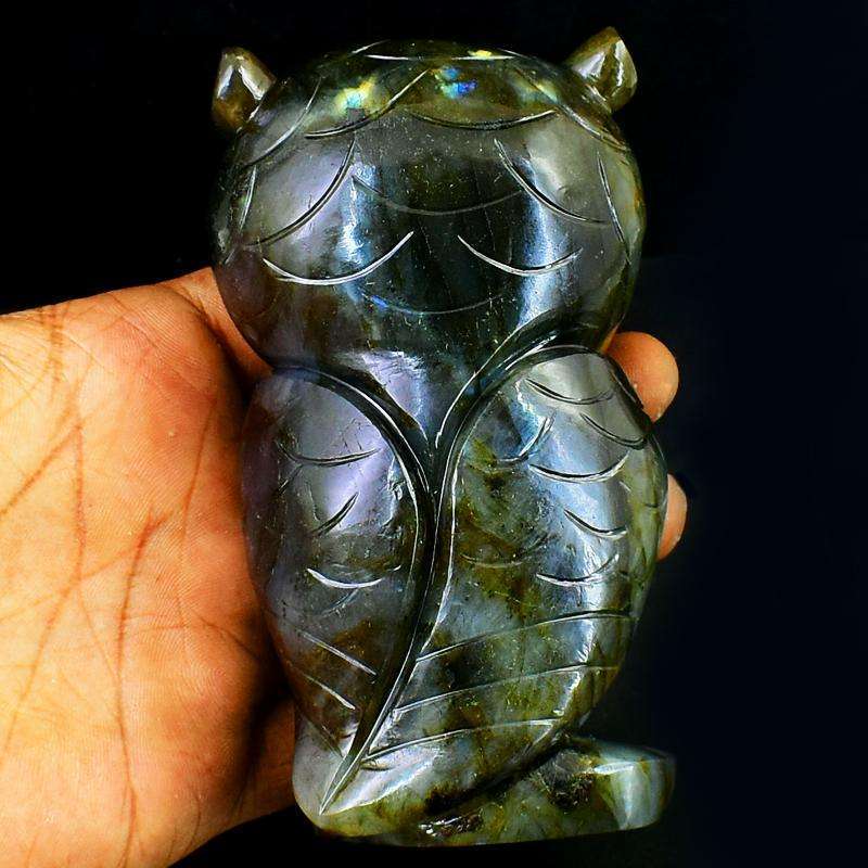 gemsmore:Amazing Pink Flash Labardorite Hand Carved Owl