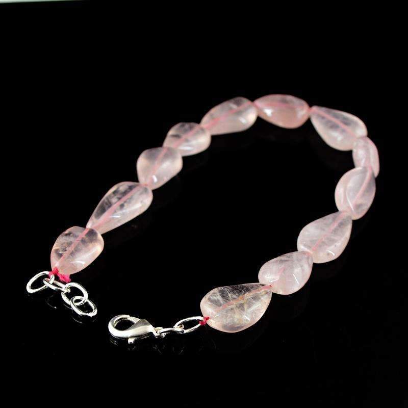 gemsmore:Amazing Pink Rose Quartz Beads Bracelet Natural Pear Shape