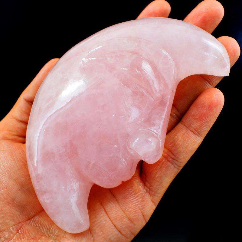 gemsmore:Amazing Pink Rose Quartz Hand Carved Moon Face