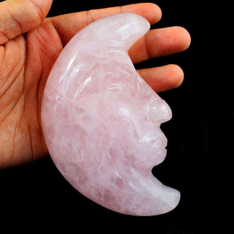 gemsmore:Amazing Pink Rose Quartz Hand Carved Moon Face