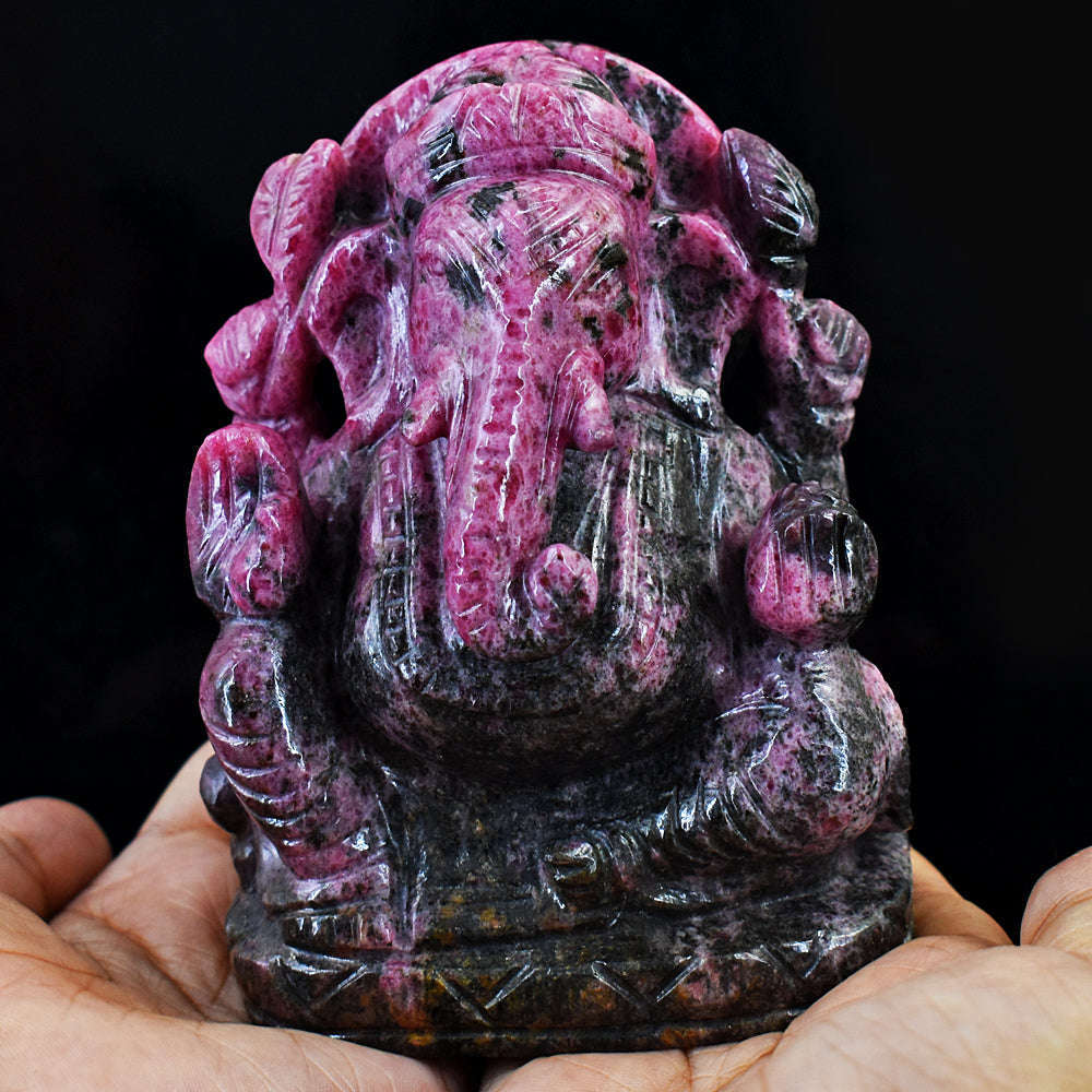 gemsmore:Amazing Rhodonite Hand Carved Genuine Crystal Gemstone Carving Lord Ganesha