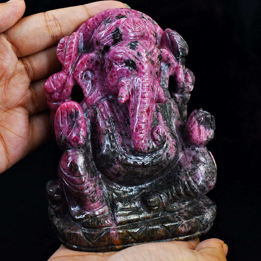 gemsmore:Amazing Rhodonite Hand Carved Genuine Crystal Gemstone Carving Lord Ganesha