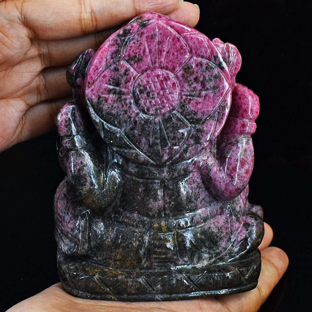 gemsmore:Amazing Rhodonite Hand Carved Genuine Crystal Gemstone Carving Lord Ganesha