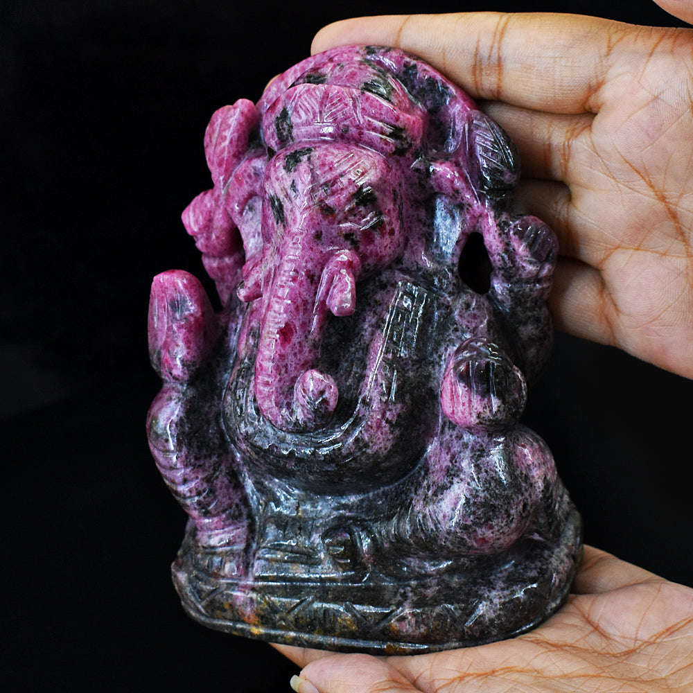 gemsmore:Amazing Rhodonite Hand Carved Genuine Crystal Gemstone Carving Lord Ganesha