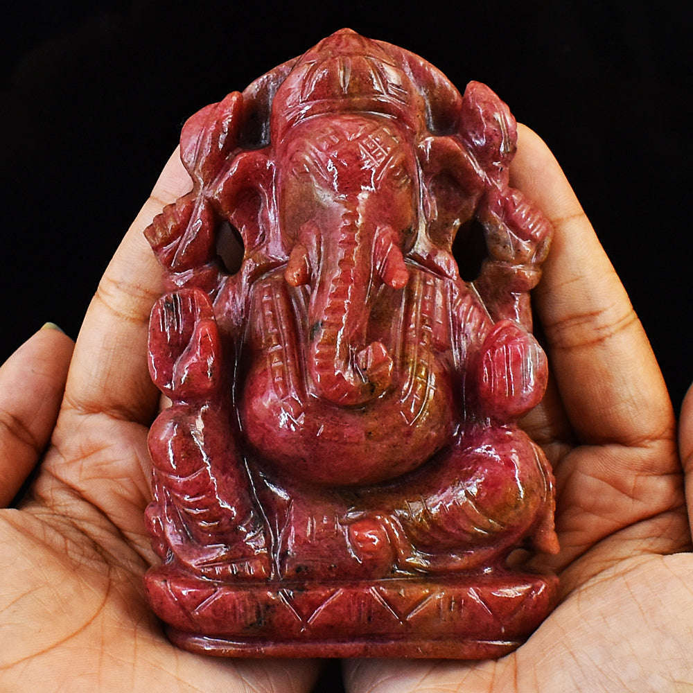 gemsmore:Amazing Rhodonite Hand Carved Genuine Crystal Gemstone Carving Lord Ganesha