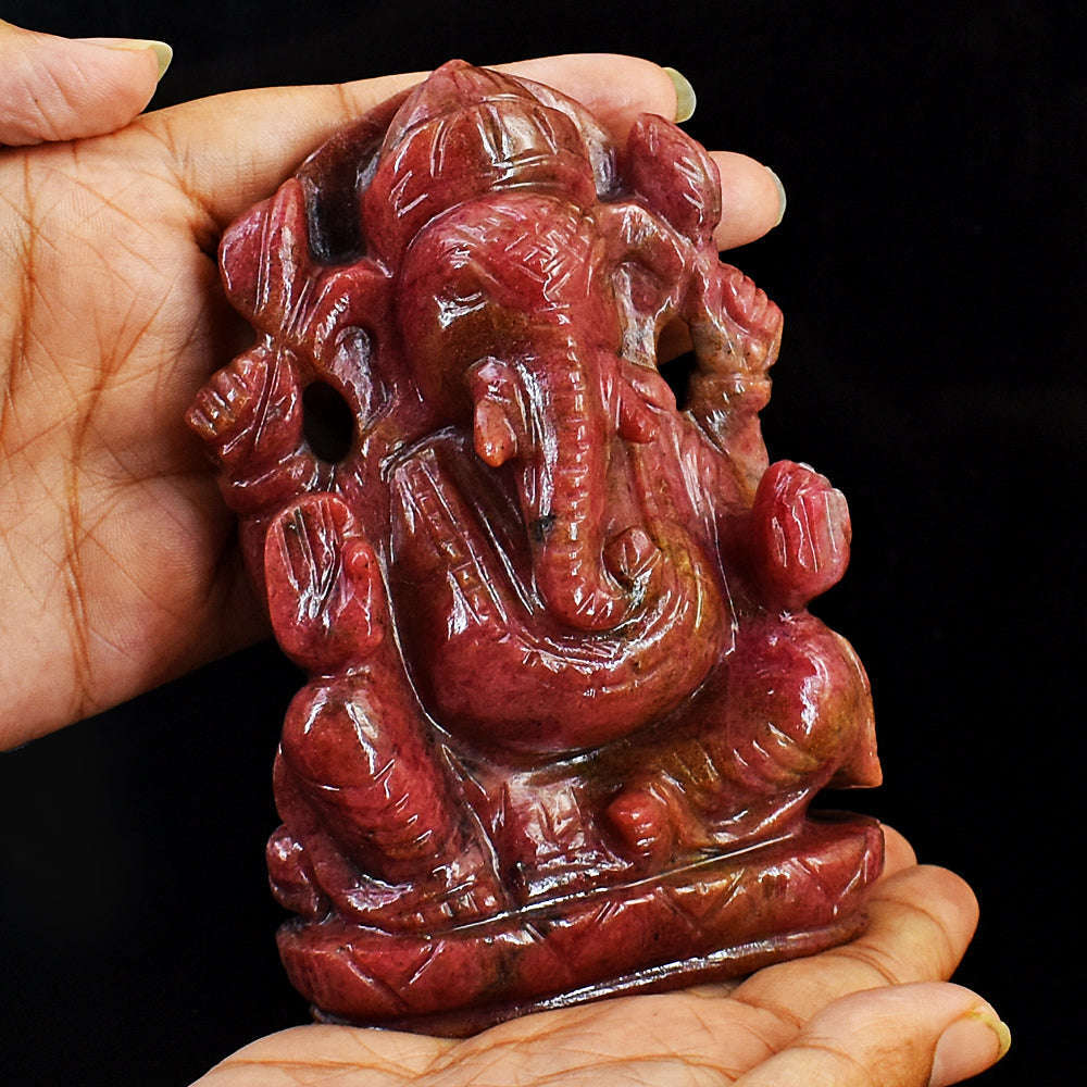gemsmore:Amazing Rhodonite Hand Carved Genuine Crystal Gemstone Carving Lord Ganesha