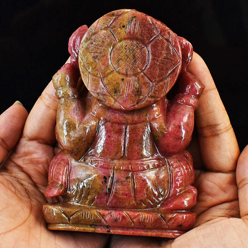 gemsmore:Amazing Rhodonite Hand Carved Genuine Crystal Gemstone Carving Lord Ganesha