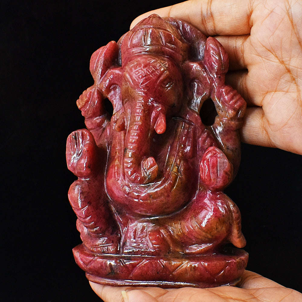 gemsmore:Amazing Rhodonite Hand Carved Genuine Crystal Gemstone Carving Lord Ganesha