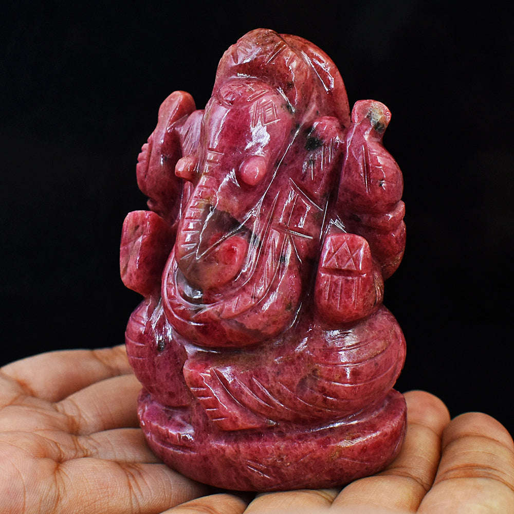 gemsmore:Amazing Rhodonite Hand Carved Genuine Crystal Gemstone Carving Lord Ganesha