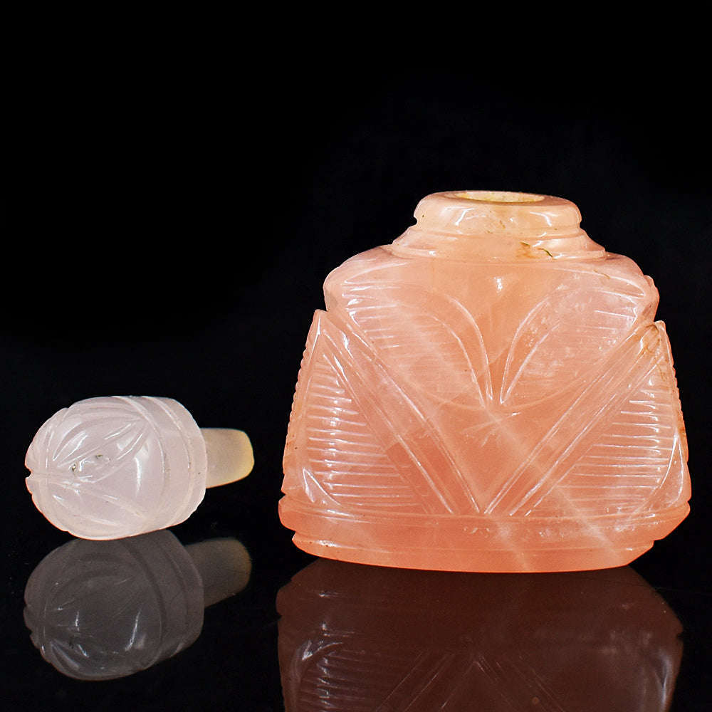 gemsmore:Amazing Rose Quartz  Hand Carved Genuine Crystal Gemstone Carving Perfume Bottle