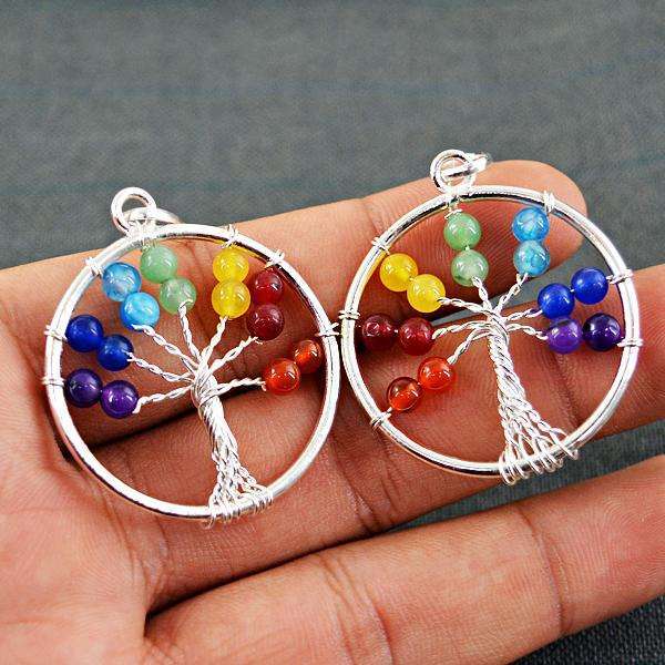 gemsmore:Amazing Seven Chakra Healing Tree Pendant Set
