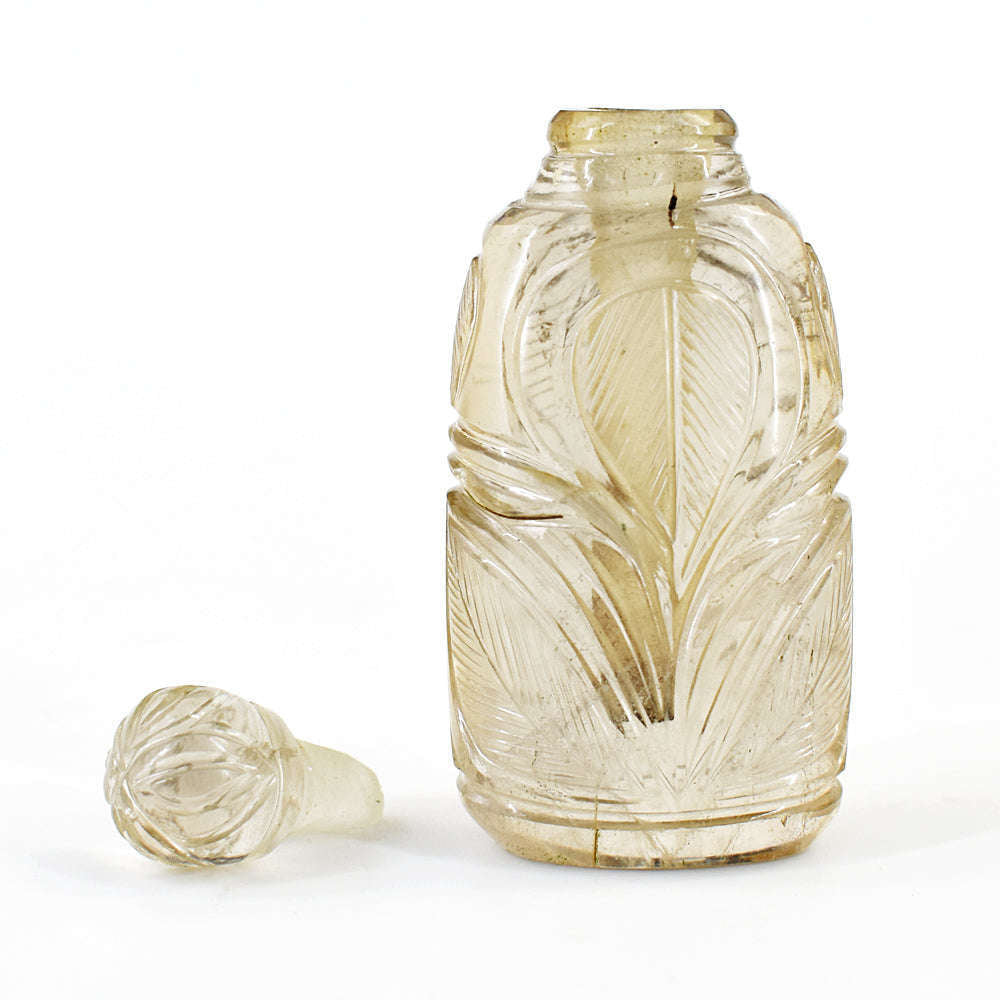 gemsmore:Amazing Smoky Quartz  Hand Carved Genuine Crystal Gemstone Carving Perfume Bottle
