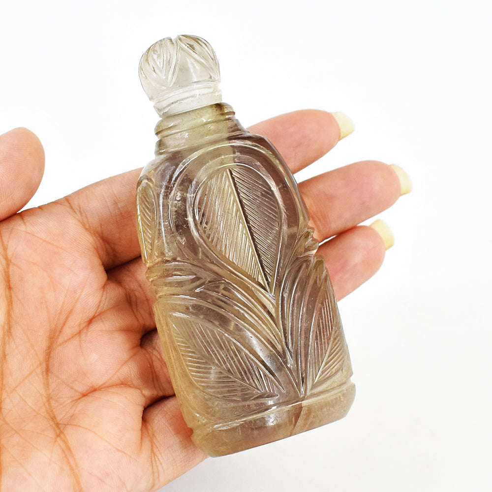 gemsmore:Amazing Smoky Quartz  Hand Carved Genuine Crystal Gemstone Carving Perfume Bottle