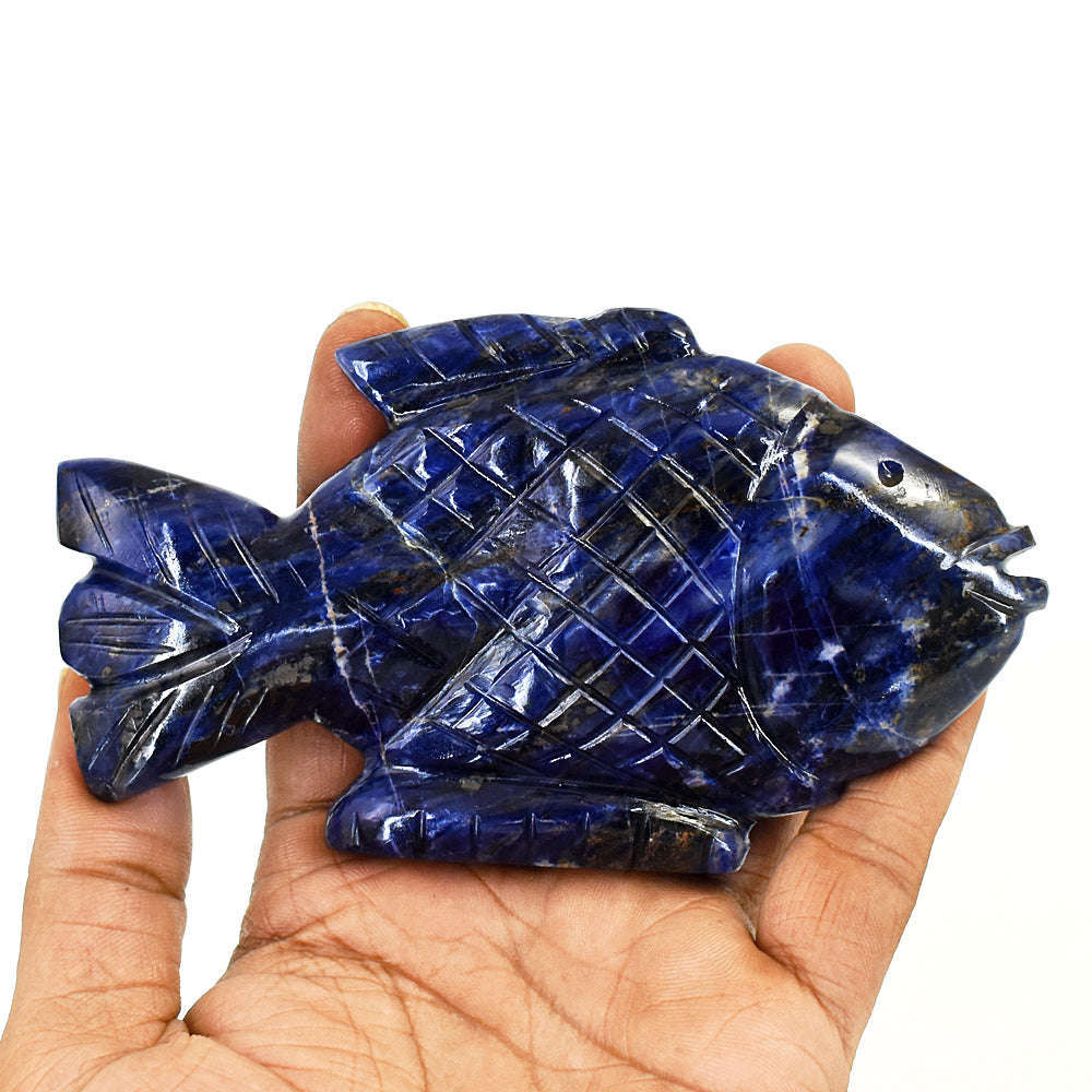 gemsmore:Amazing Sodalite Hand Carved Genuine Crystal Gemstone Carving Fish