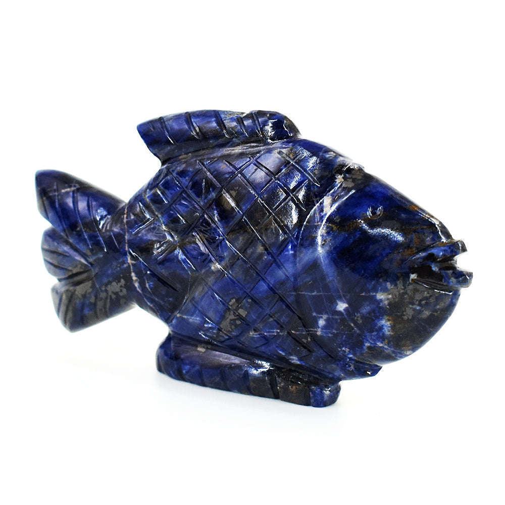 gemsmore:Amazing Sodalite Hand Carved Genuine Crystal Gemstone Carving Fish