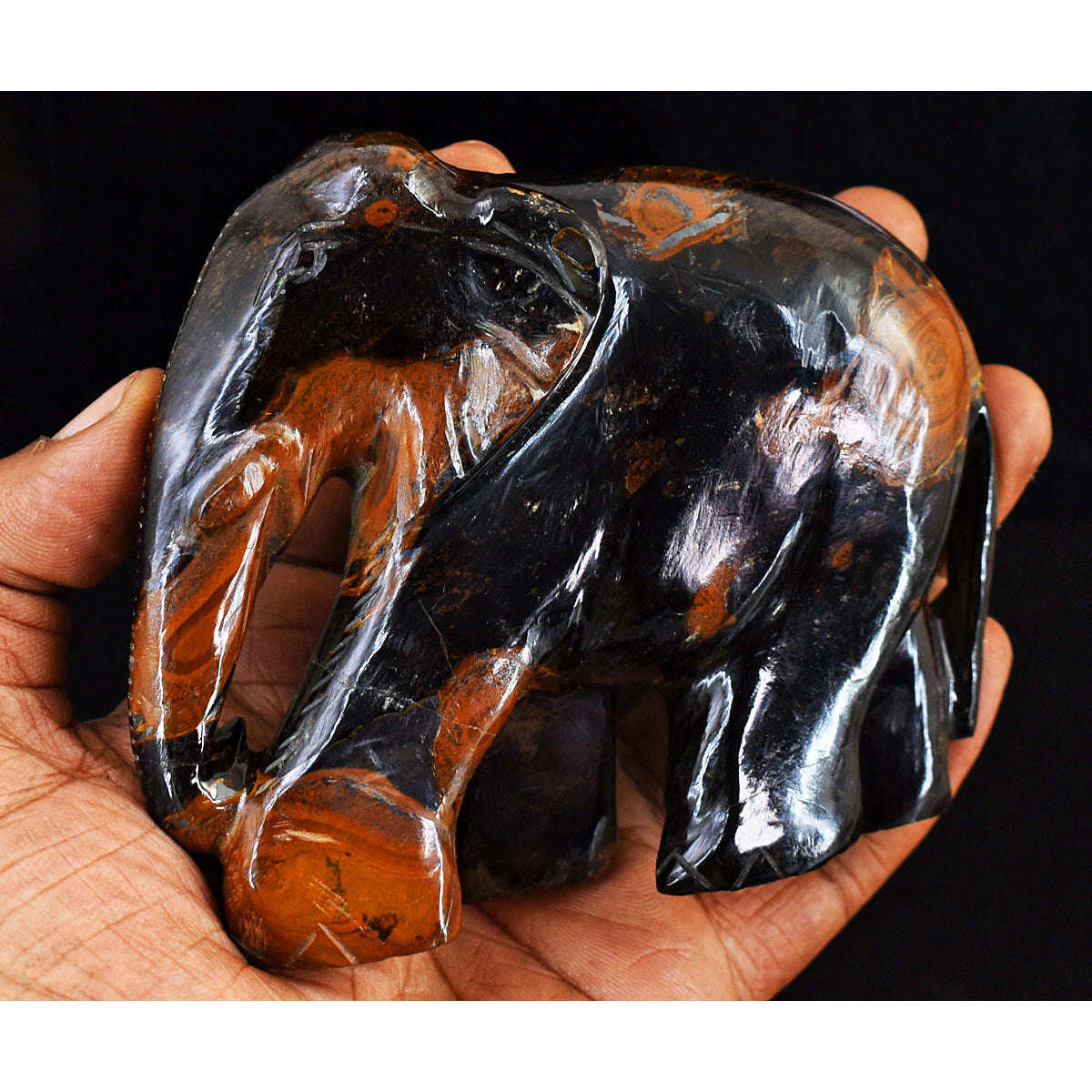 gemsmore:Amazing Tiger Eye Hand Carved Genuine Crystal Gemstone Carving Elephant