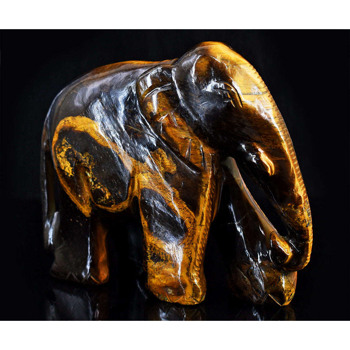 gemsmore:Amazing Tiger Eye Hand Carved Genuine Crystal Gemstone Carving Elephant
