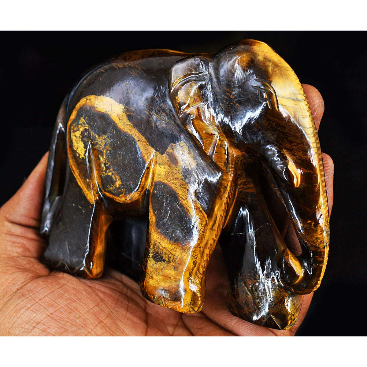 gemsmore:Amazing Tiger Eye Hand Carved Genuine Crystal Gemstone Carving Elephant