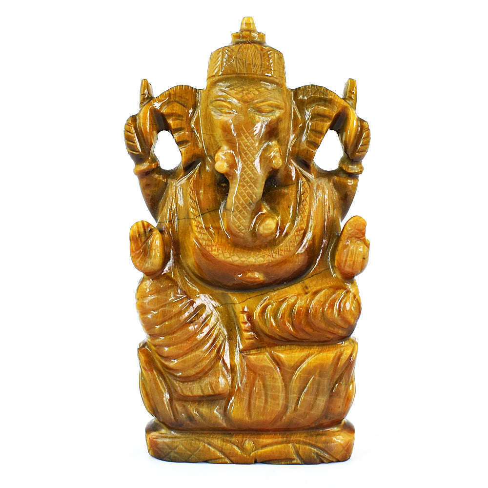 gemsmore:Amazing Tiger Eye Hand Carved Genuine Crystal Gemstone Carving Lord Ganesha